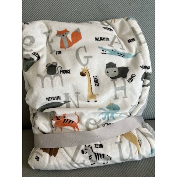Hudson Baby ALPHABET ANIMAL Blanket Tiger Zebra Fox Panda Gray Sherpa Safari New - Picture 1 of 7